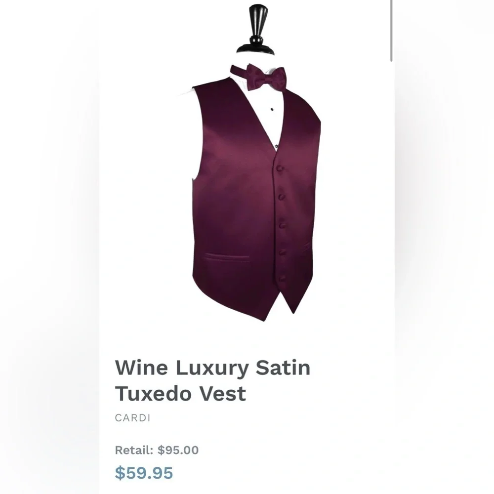 Wine Burgundy Maroon Satin Closed Back Vest Wedding Prom Men’s Medium M
